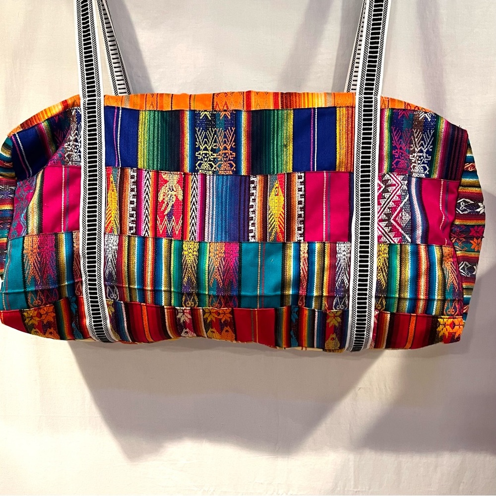 Quilted Patchwork Fabric Weekender Carryon Duffel… - image 2